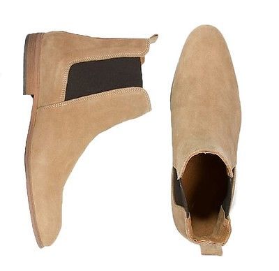 Handmade Men's Chelsea Beige Chelsea Boot, Men Beige Ankle Suede Leather Sole Boots