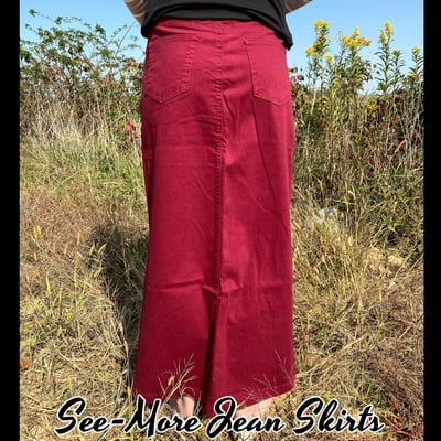 Burgundy long denim skirt sale