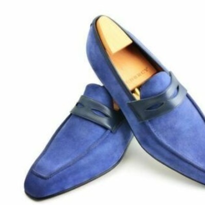 Christmas sale handmade men original blue men's suede loafers slip ons shoes 