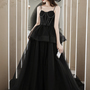 Black tulle long ball gown dress black evening dress-2